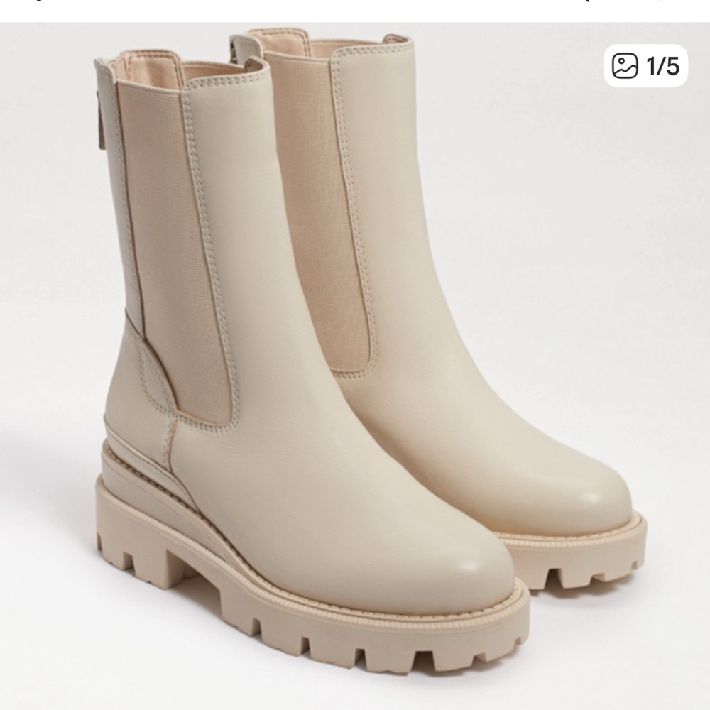 Sam Edelman Women's Genia Chelsea Boots Ivory Leather 6